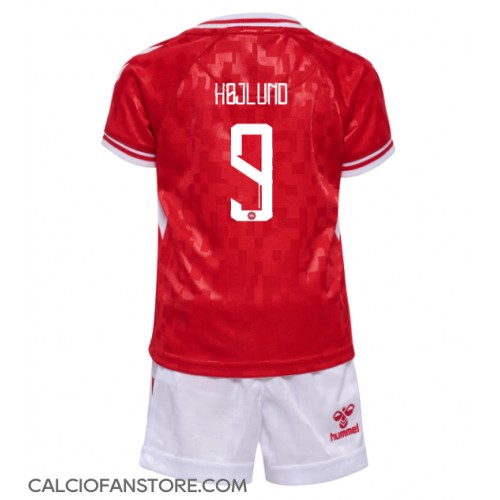 Maglia Calcio Danimarca Rasmus Hojlund #9 Prima Divisa Bambino Europei 2024 Manica Corta (+ pantaloncini)